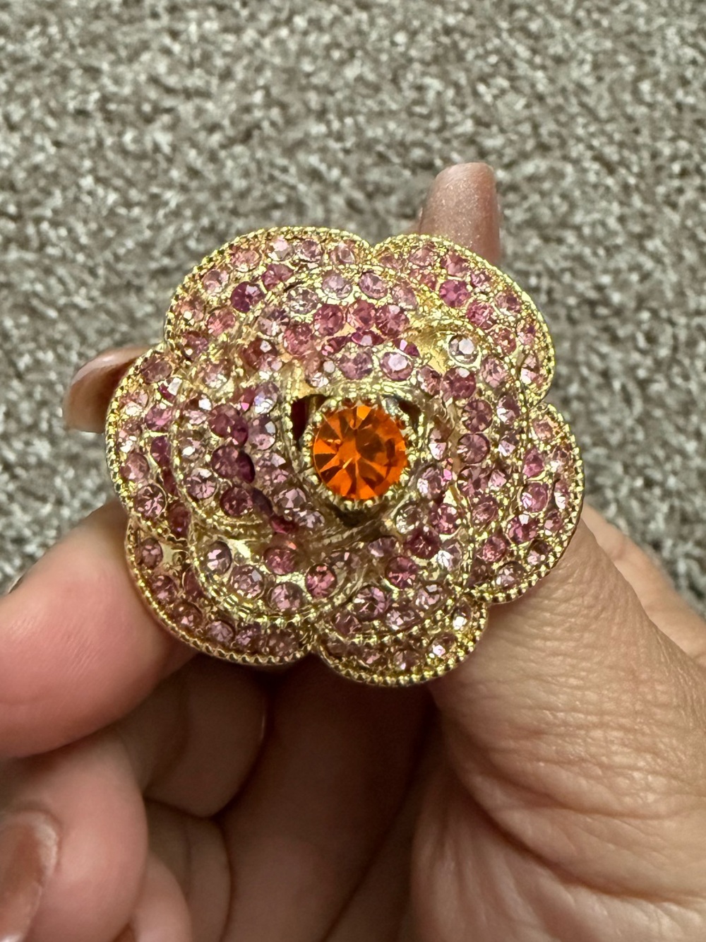 Pink and gold flower ring